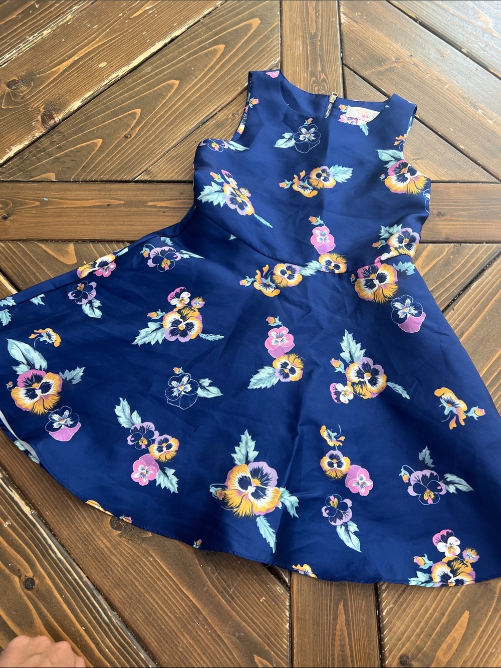 GB girls Navy Floral Fit-and-Flare Dress